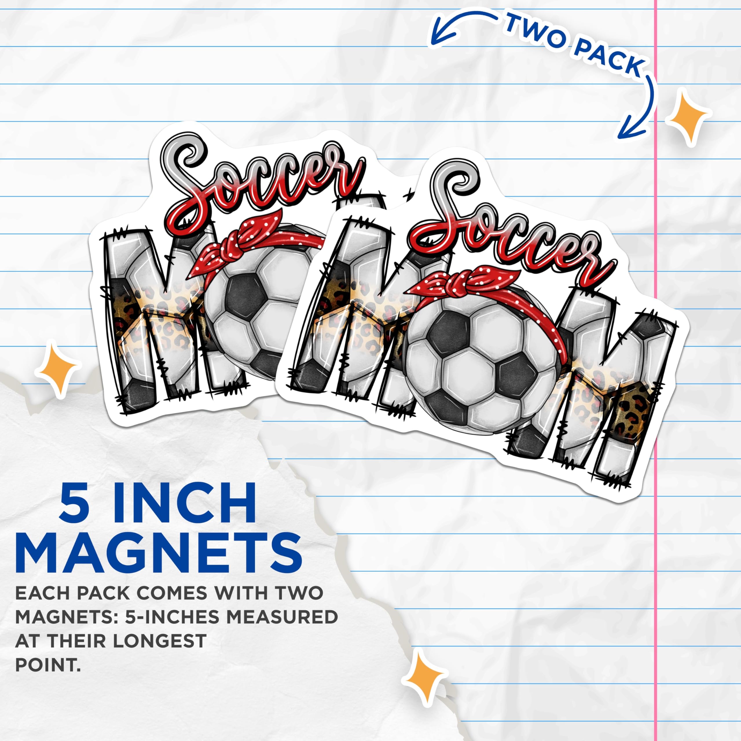 (2 Pack) Soccer Mom Magnets - Leopard Print Sports Mom - Game Day Team Fan Decor - 5 Inches On Longest Side - Thick Durable Magnet - Made in USA - MAG29215