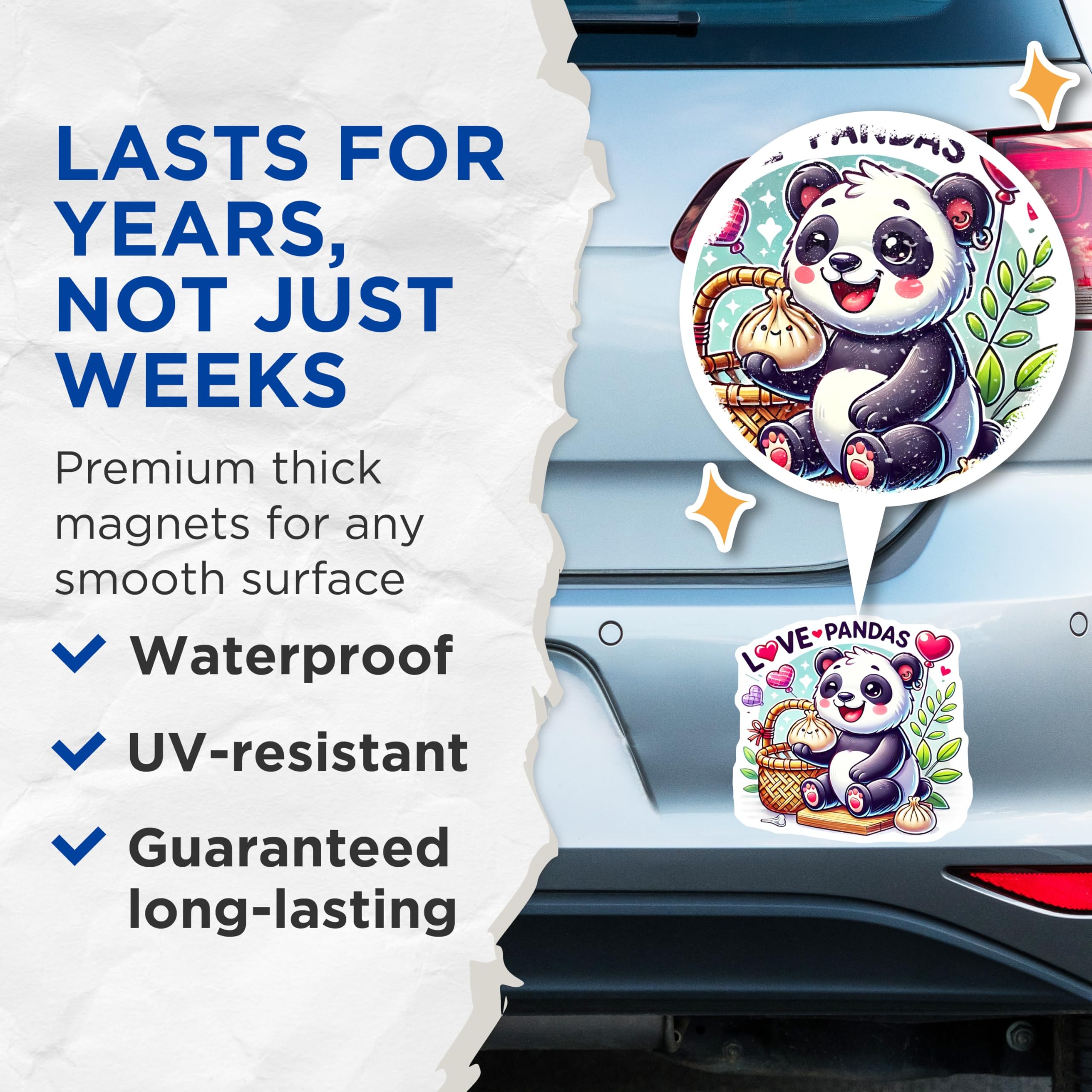 (2 Pack) Panda Magnets - Kawaii Dumpling Bear - Fridge Decor - 5" On Longest Side - Premium Magnet - for Cars, Refrigerators, Toolboxes, Lockers - Made in USA - MAG16031