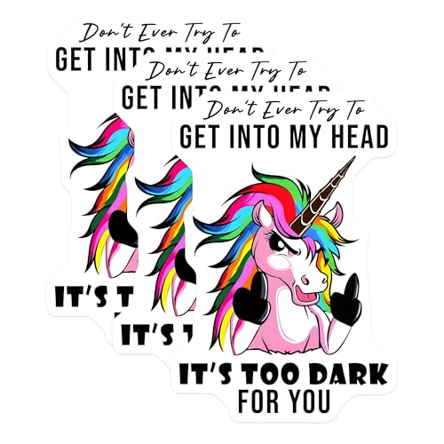 (3 Pack) Sarcastic Unicorn Decals - Rude Rainbow Unicorn - Laptop Decal - 3 Inches On Longest Side - Easy Peel & Apply - Made in USA - 3MCS6576