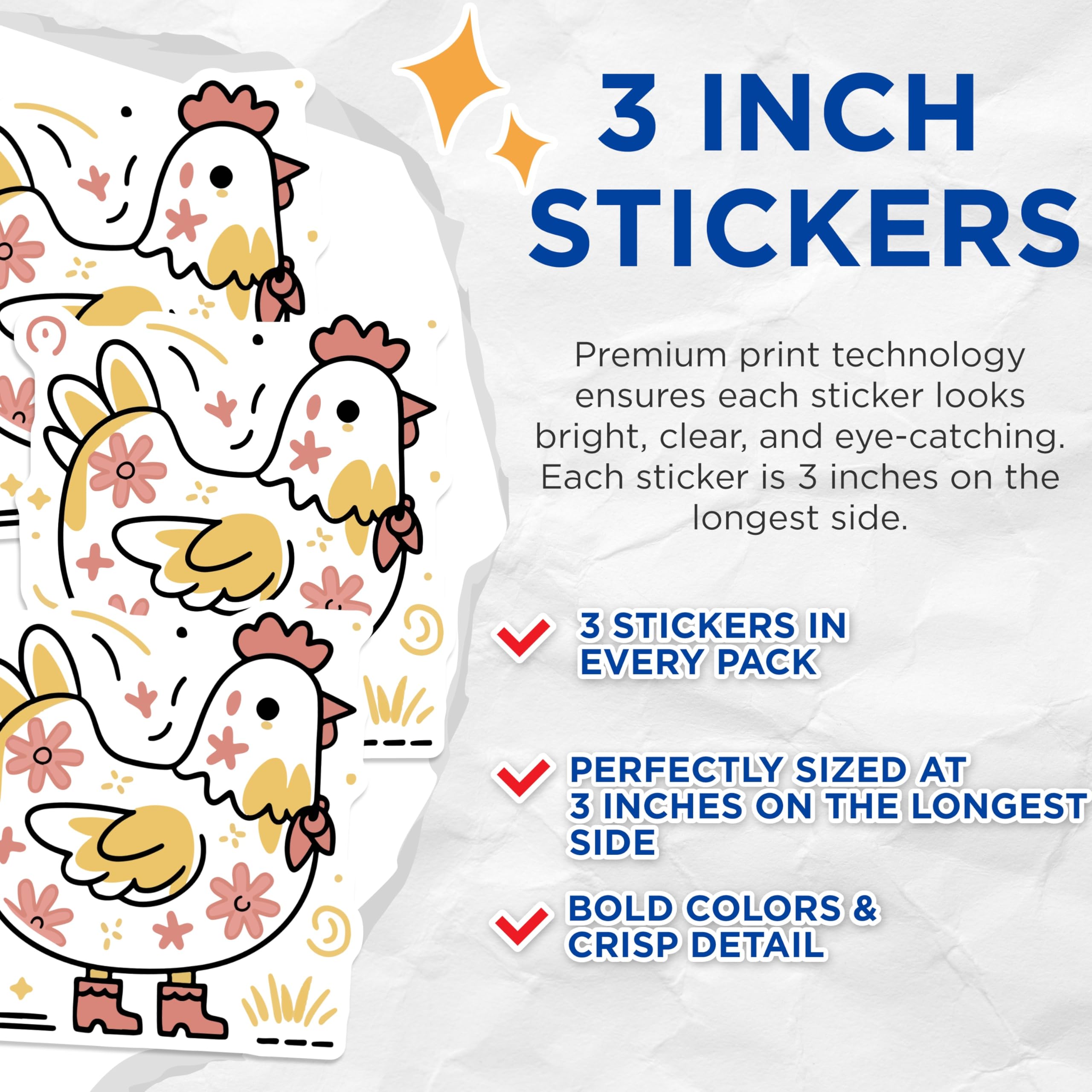 (3 Pack) Chicken Decals - Farmhouse Style - Laptop Decals - 3 Inches On Longest Side - Easy Peel & Apply - Made in USA - 3MCS4516