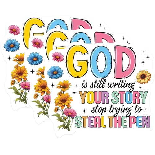 (3 Pack) God is Still Writing Your Story Decals - Floral Decor - Inspirational Saying - 3 Inches On Longest Side - Easy Peel & Apply - Made in USA - 3MCS2521