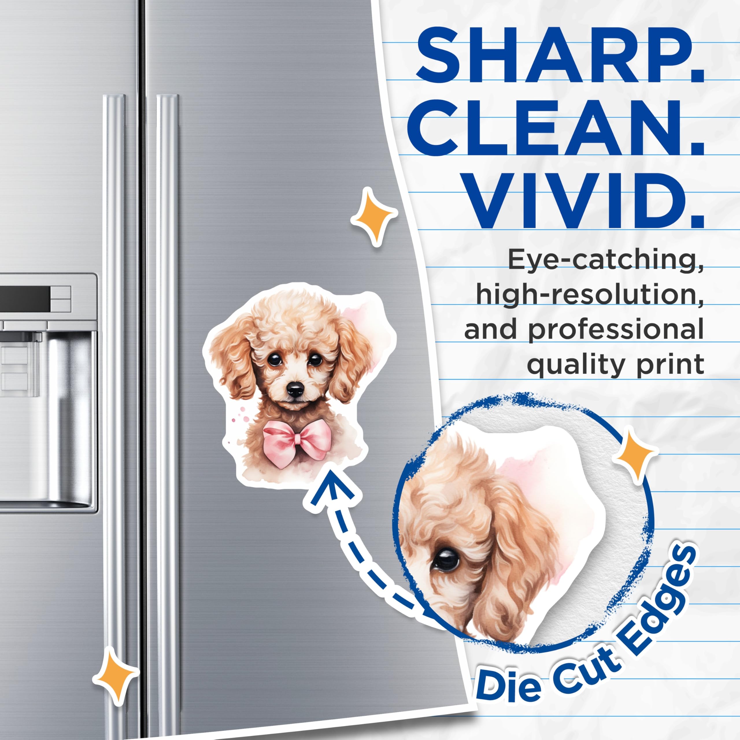 (2 Pack) Cute Poodle Magnets - Adorable Puppy Refrigerator Decor - Dog Lover Locker Accessories - 5 Inches On Longest Side - Thick Durable Magnet - Made in USA - MAG29704