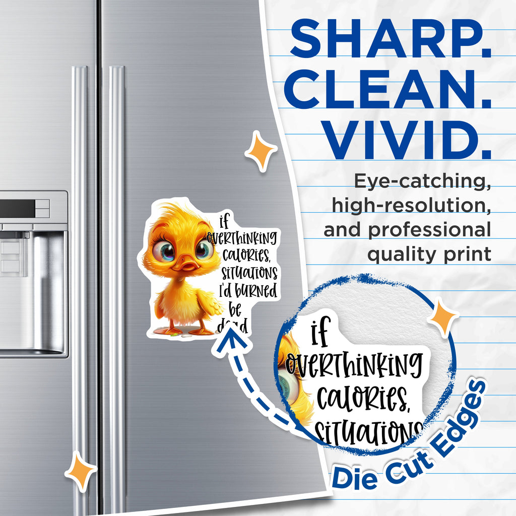 (2 Pack) Funny Overthinking Magnets - Cute Duckling Fridge Decor - Relatable Quote Message - 5 Inches On Longest Side - Thick Durable Magnet - Made in USA - MAG38099