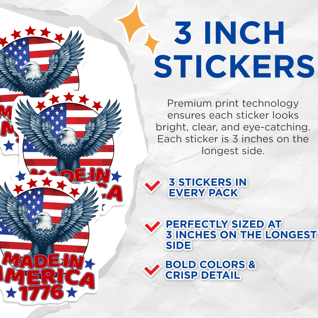 (3 Pack) Eagle Flag Decals - Made in America - Patriotic Decals - 3 Inches On Longest Side - Easy Peel & Apply - Made in USA - 3MCS6162