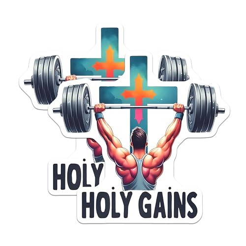(2 Pack) Holy Gains Stickers - Fitness Motivation - Gym Workout - 5" On Longest Side - Sticks to Smooth Flat Surfaces - Made in USA - BMCS9646