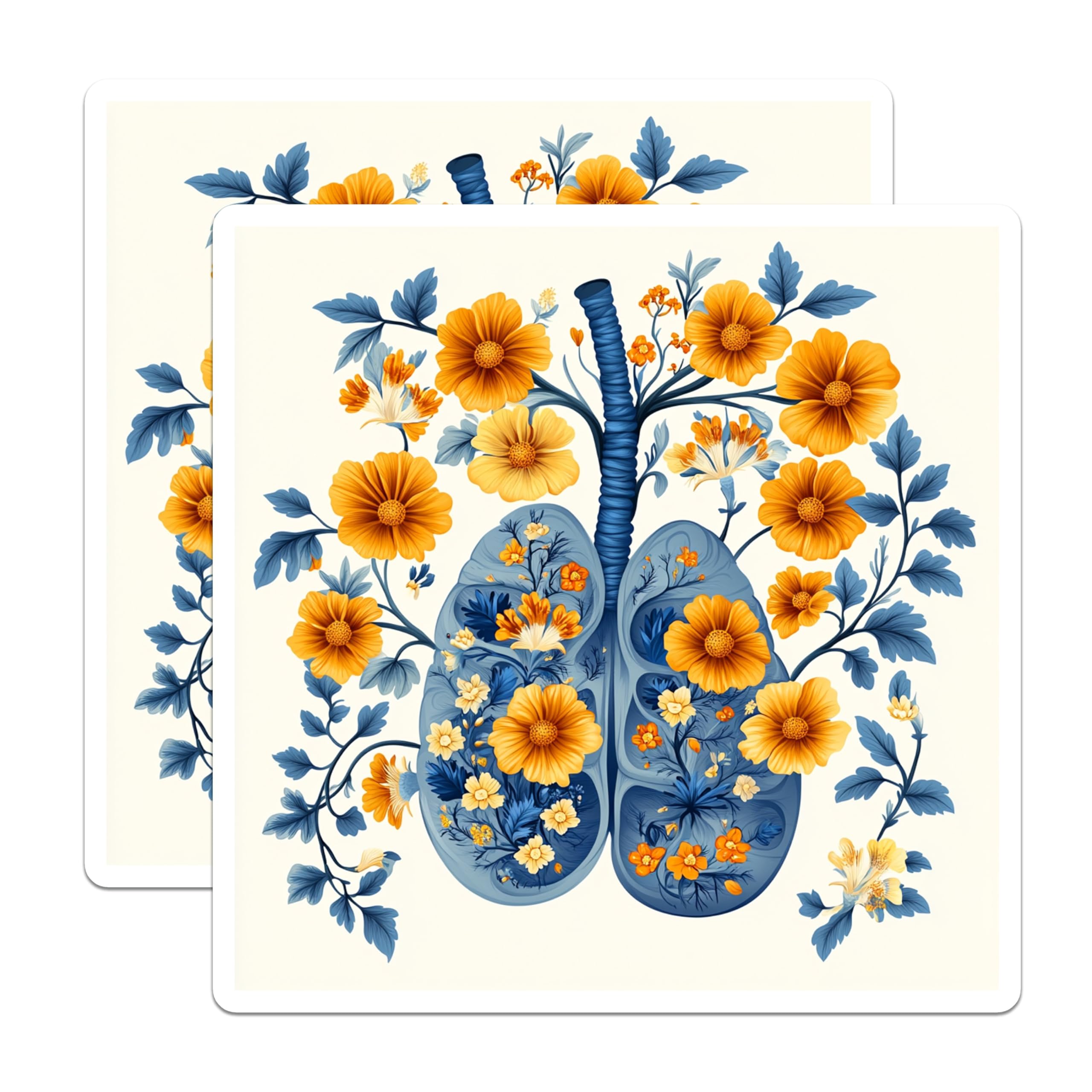 (2 Pack) Floral Lungs Magnets - Anatomical Flower Art - Respiratory System Decor - 5 Inches On Longest Side - Thick Durable Magnet - Made in USA - MAG25800
