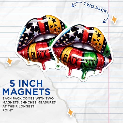 (2 Pack) Black History Magnets - Lips Art Decoration - 5" On Longest Side - for Cars, Fridges, Toolboxes - Made in USA - MAG7863