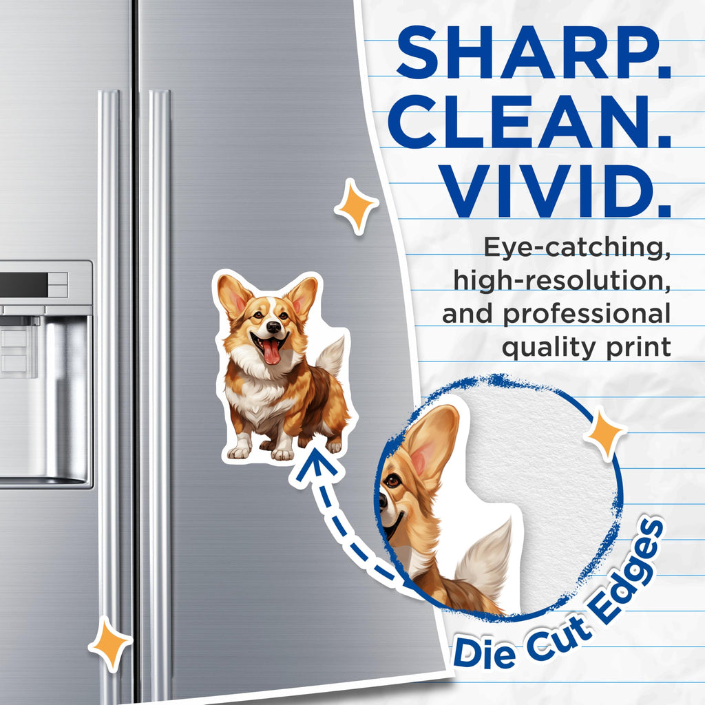 (2 Pack) Happy Corgi Dog Magnets - Cute Pet Lover Fridge Decor - Animal Owner Refrigerator Accessories - 5 Inches On Longest Side - Thick Durable Magnet - Made in USA - MAG29727
