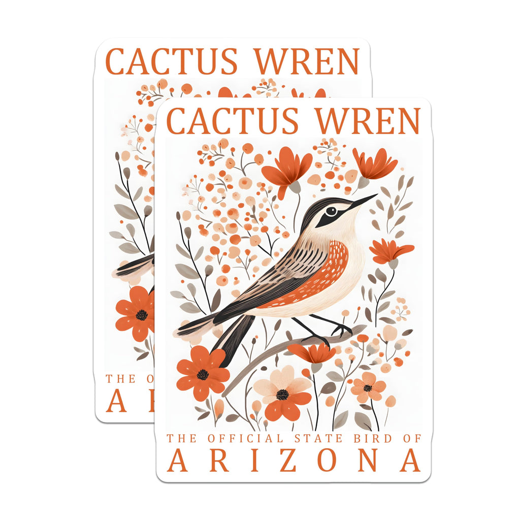 (2 Pack) Cactus Wren Magnets - Arizona State Bird - Floral Bird Lover Magnets - 5" On Longest Side - Premium Magnet - for Cars, Refrigerators, Toolboxes, Lockers - Made in USA - MAG18781