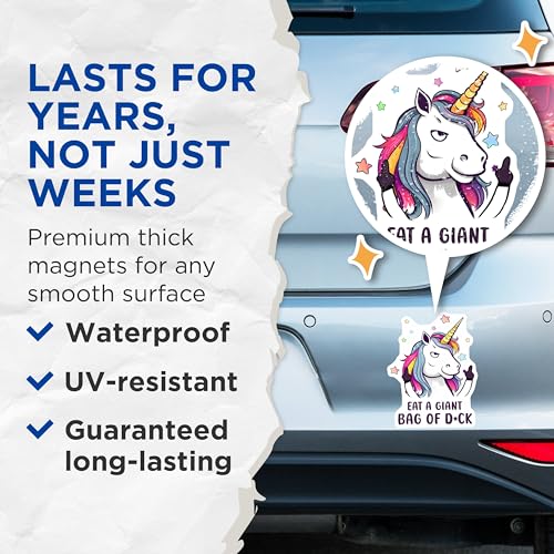 (2 Pack) Funny Unicorn Magnets - Humorous Fridge Artwork - Quirky Kitchen Decor - 5" On Longest Side - for Cars, Fridges, Toolboxes - Made in USA - MAG7800