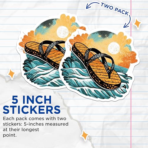 (2 Pack) Summer Beach Vibes Stickers - Flip Flop Art - 5" On Longest Side - Sticks to Smooth Flat Surfaces - Made in USA - BMCS9310 - BMCS9310