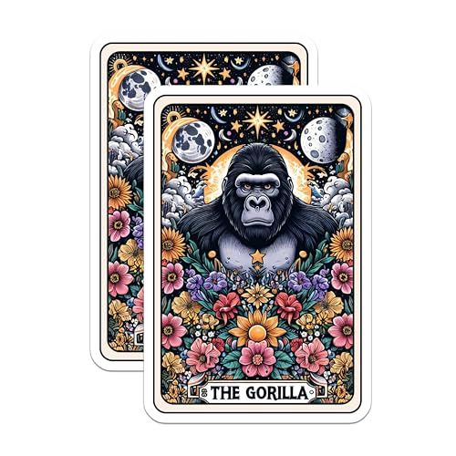 (2 Pack) The Gorilla Stickers - Animal Art Stickers - Colorful Floral Gorilla Design Stickers - 5" On Longest Side - Sticks to Smooth Flat Surfaces - Made in USA - BMCS4463