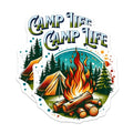 (2 Pack) Camp Life Stickers - Camping Adventure - Outdoor Fire Pit - Nature Tent Forest Decal - 5" On Longest Side - Sticks to Smooth Flat Surfaces - Made in USA - BMCS7130