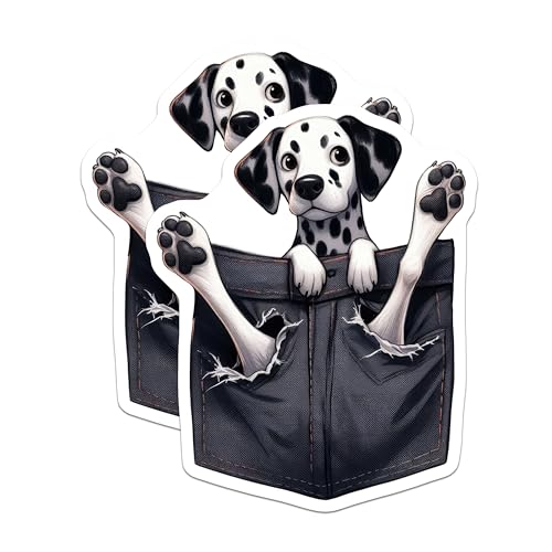 (2 Pack) Cute Dalmatian Dog Stickers - Pocket Dog Lover Stickers - Animal Dog Decals for Laptop - 5" On Longest Side - Sticks to Smooth Flat Surfaces - Made in USA - BMCS3976