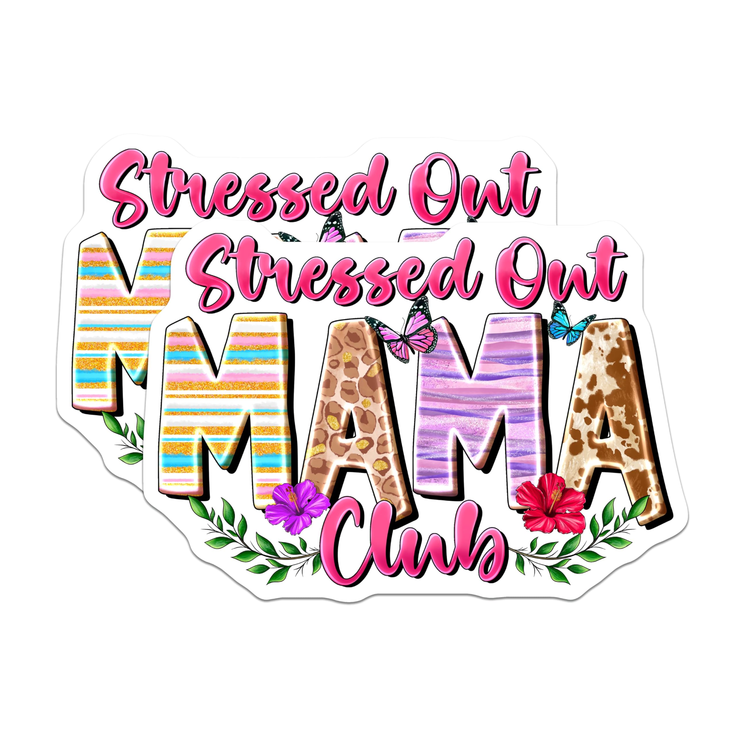 (2 Pack) Stressed Out Mama Club Magnets - Funny Mom Life Decor - New Parent Refrigerator Art - 5 Inches On Longest Side - Thick Durable Magnet - Made in USA - MAG24229