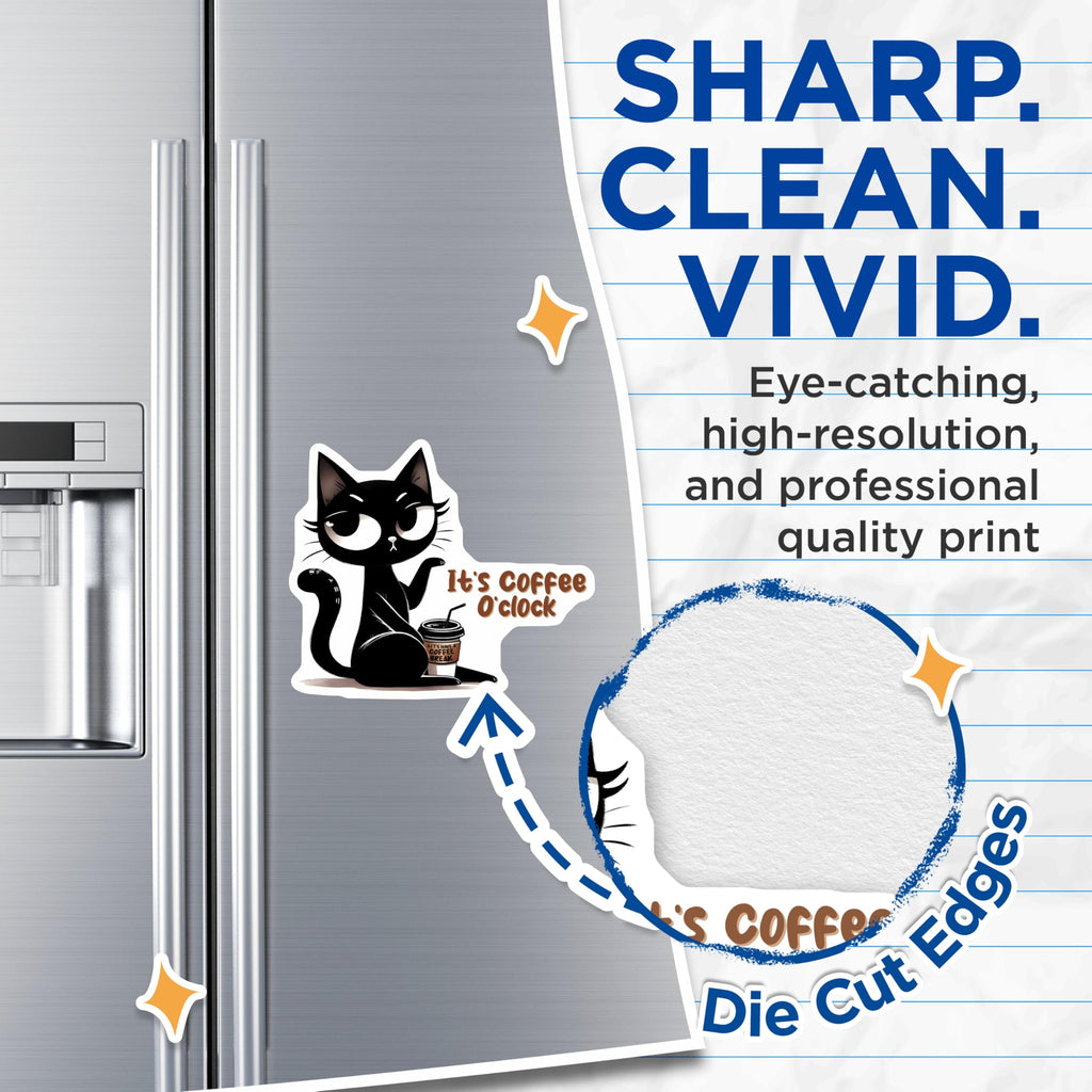 (2 Pack) Cat Coffee Magnets - Black Cat Magnet - Coffee Oclock Fridge Magnets - 5" On Longest Side - Premium Magnet - for Cars, Refrigerators, Toolboxes, Lockers - Made in USA - MAG16486