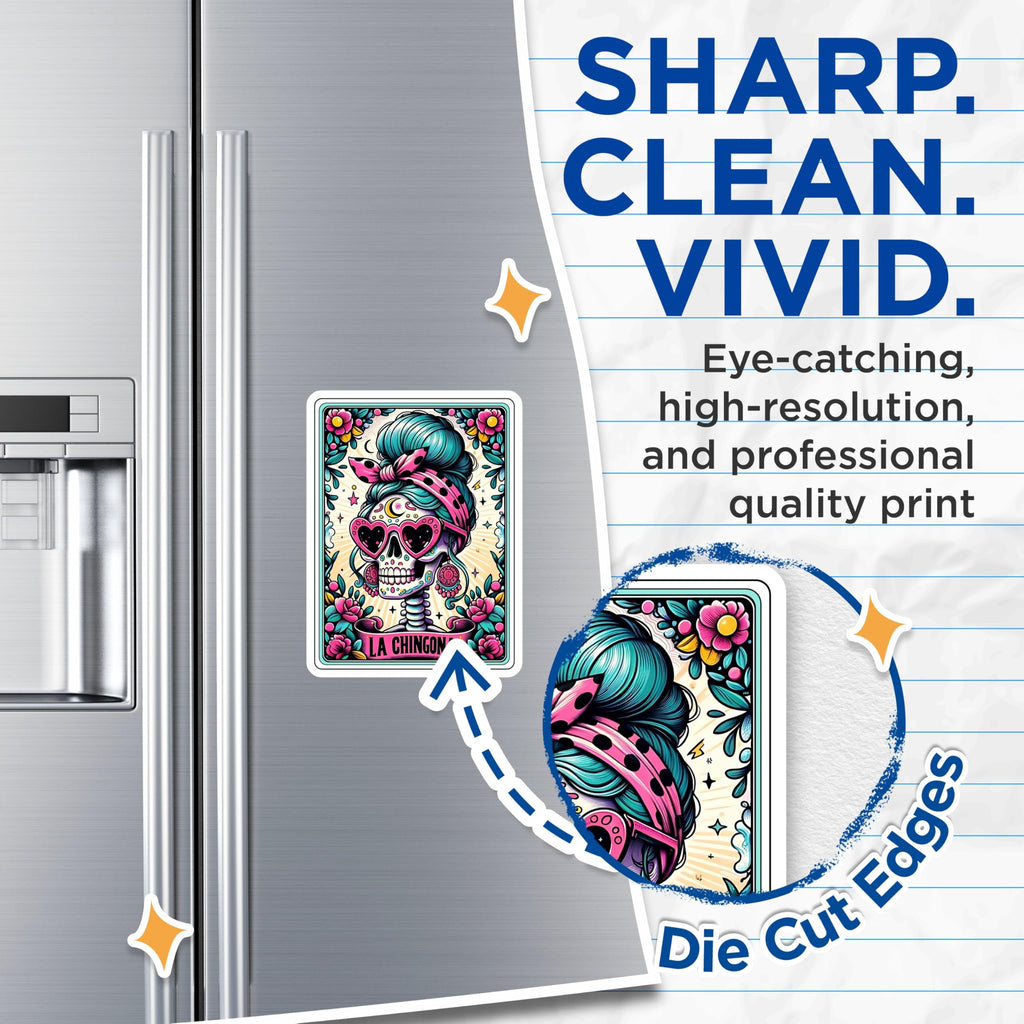 (2 Pack) La Chingona Sugar Skull Magnets - Dia De Los Muertos Art - Latina Power Sassy Kitchen Decor - 5 Inches On Longest Side - Thick Durable Magnet - Made in USA - MAG28958