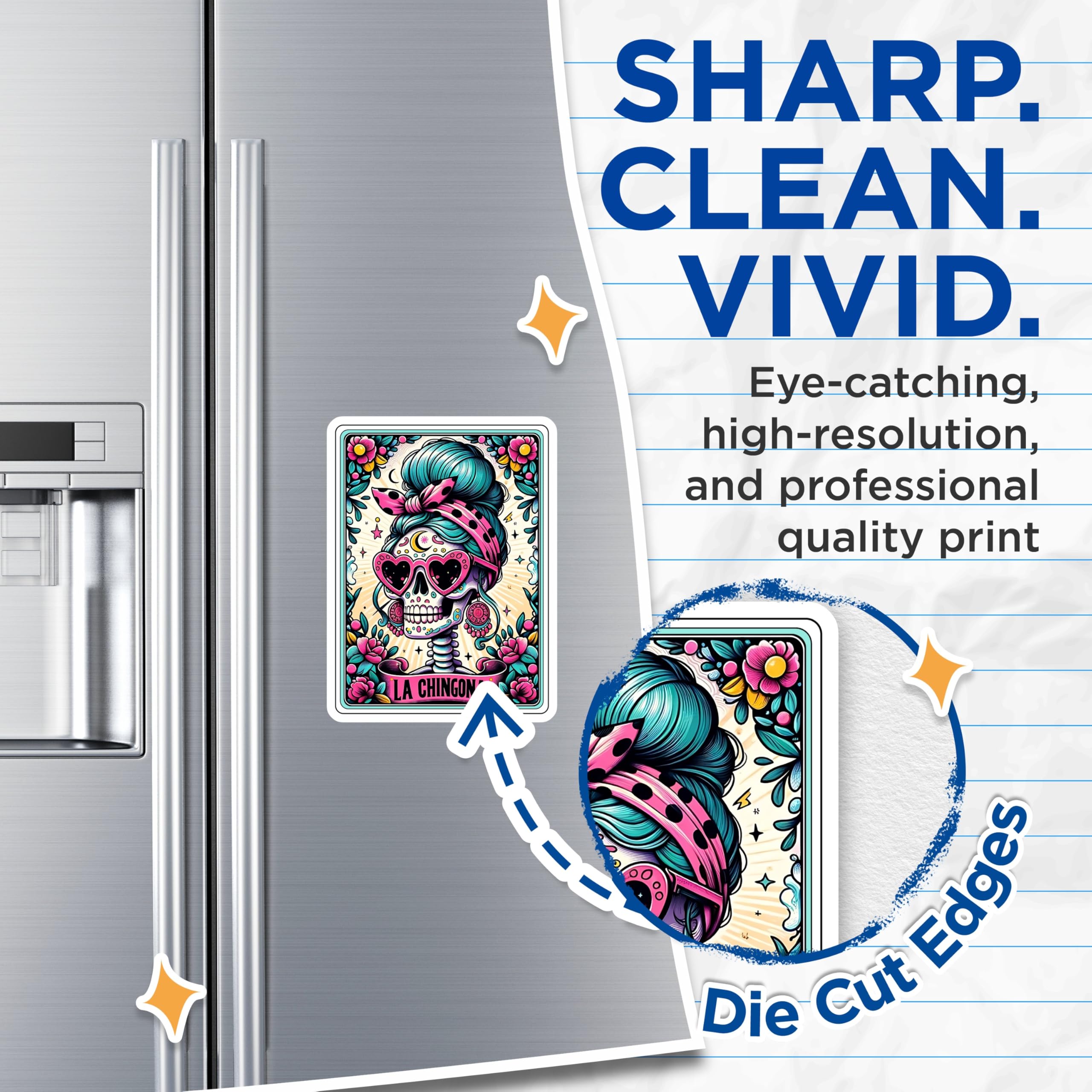 (2 Pack) La Chingona Sugar Skull Magnets - Dia De Los Muertos Art - Latina Power Sassy Kitchen Decor - 5 Inches On Longest Side - Thick Durable Magnet - Made in USA - MAG28958