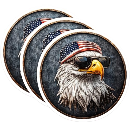 (3 Pack) Eagle Decals - American Flag Bandana - Cool Sunglasses Laptop Decal - 3 Inches On Longest Side - Easy Peel & Apply - Made in USA - 3MCS0045