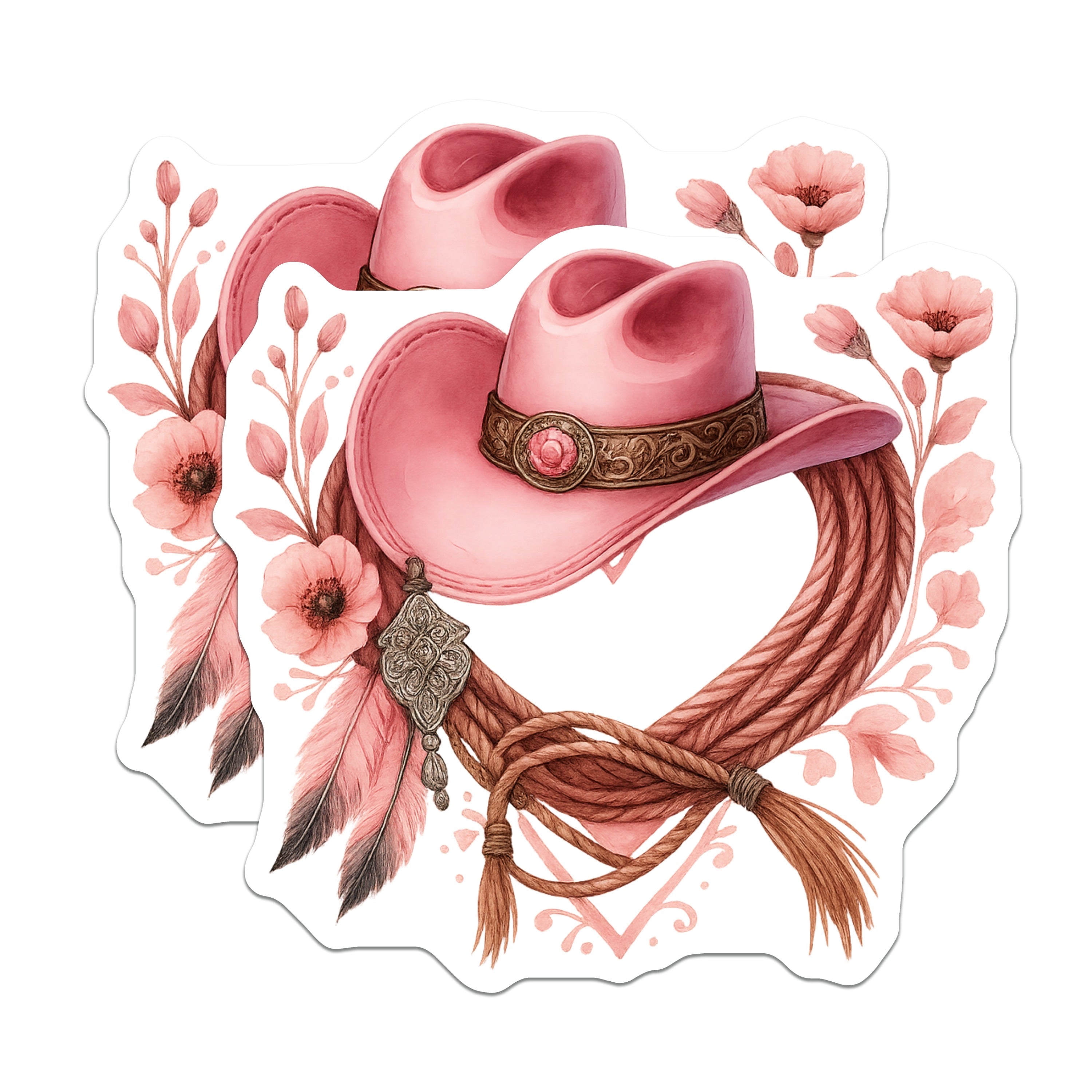 (2 Pack) Pink Cowgirl Hat Magnets - Western Decor - Boho Aesthetic - Country Living - Rodeo Style - Farmhouse Kitchen Accents - 5 Inches On Longest Side - Thick Durable Magnet - Made in USA - MAG38105