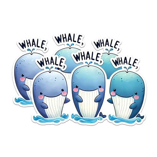 (2 Pack) Cute Whale Stickers - Whale Puns Stickers - Adorable Ocean Animal Stickers - 5" On Longest Side - Sticks to Any Smooth Flat Surface - Made in USA - BMCS2647