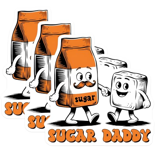 (3 Pack) Sugar Daddy Decals - Cute Cartoon Decals - Laptop Decal - 3 Inches On Longest Side - Easy Peel & Apply - Made in USA - 3MCS6389