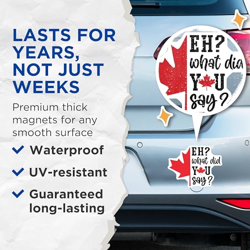 (2 Pack) Funny Canadian Sayings Magnet - Eh What Did You Say Decor for Fridge Locker - 5" On Longest Side - Sticks to Smooth Flat Surfaces - Made in USA - MAG9972