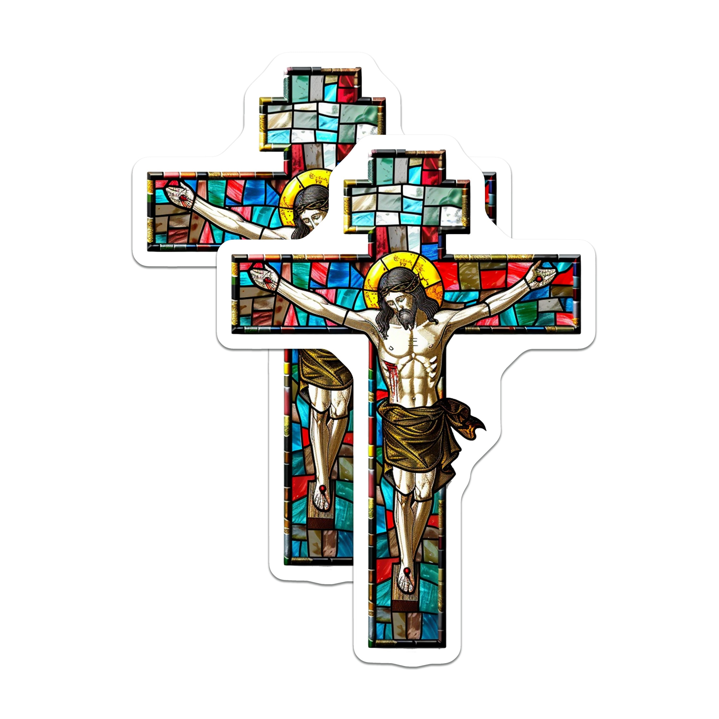 (2 Pack) Stained Glass Cross Magnets - Jesus Christ Refrigerator Magnets - Christian Home Decor - 5 Inches On Longest Side - Thick Durable Magnet - Made in USA - MAG37237