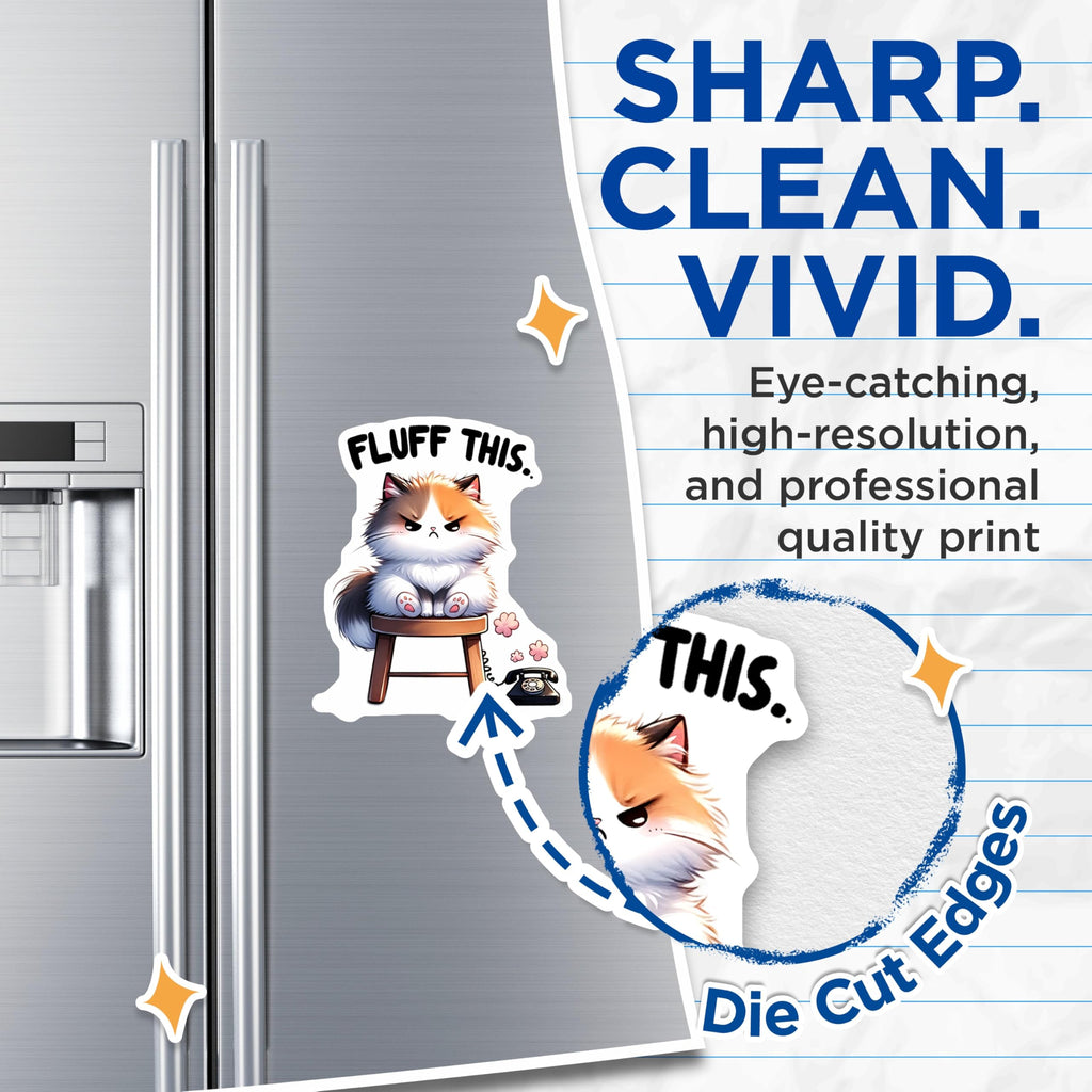 (2 Pack) Grumpy Cat Magnets - Fluffy Cat Design - Cute Animal Refrigerator Magnets - 5" On Longest Side - Premium Magnet - for Cars, Refrigerators, Toolboxes, Lockers - Made in USA - MAG15364
