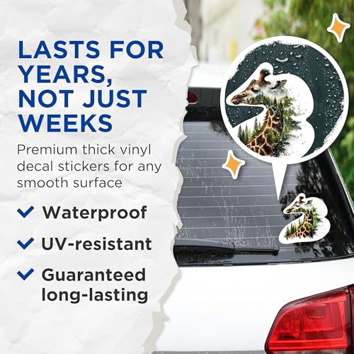 (2 Packs) Giraffe with Wilderness Stickers - Animal Nature Lover Cool Outdoor Decals - 5 Inches On Longest Side - Premium Vinyl Decal - Sticks to Any Smooth Flat Surface - Made in USA - BMCS2267