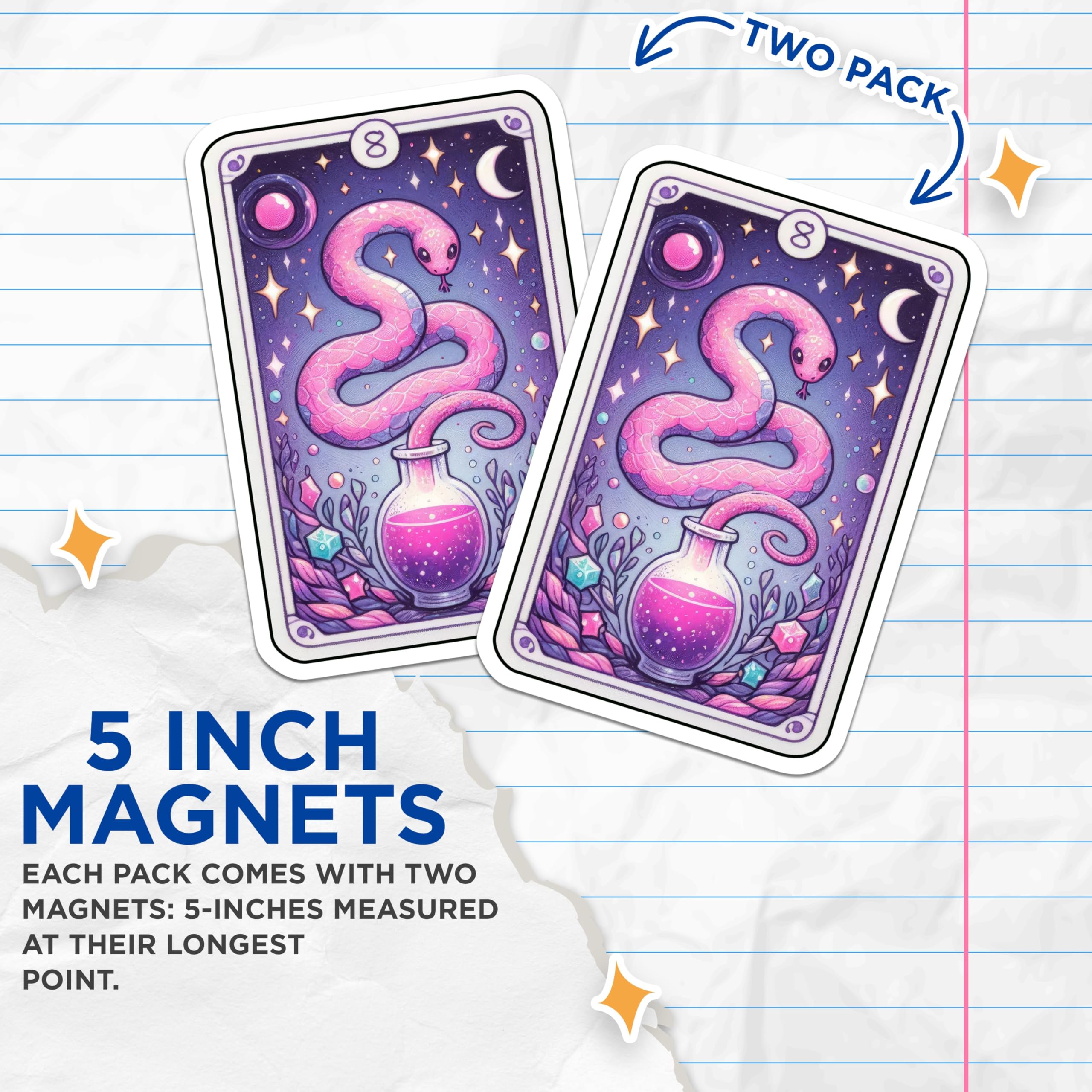(2 Pack) Pink Snake Magnets - Whimsical Cosmic Serpent Art - Mystical Potion Vial Design - Celestial Pastel Fantasy Aesthetic - 5 Inches On Longest Side - Thick Durable Magnet - Made in USA - MAG20538