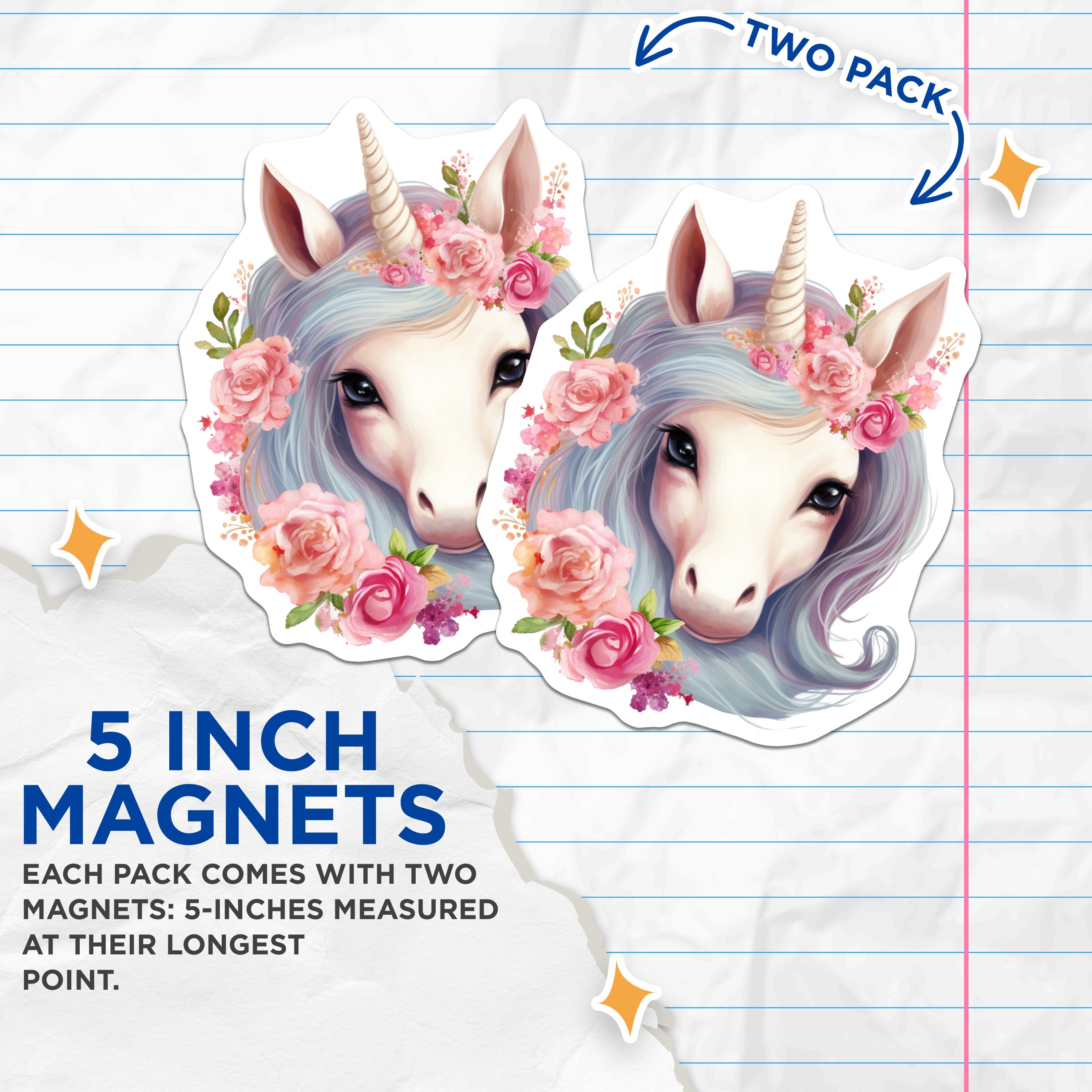 (2 Pack) Pastel Unicorn Magnets - Floral Decor - Magical Fantasy Art - Mythical Creature Decor - Fridge Accent - 5" - Durable Magnet - Made in USA - MAG38255