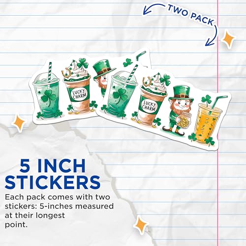(2 Pack) Leprechaun St Patrick's Day Stickers - 5" On Longest Side - Sticks to Smooth Flat Surfaces - Made in USA - BMCS8411 - BMCS8411