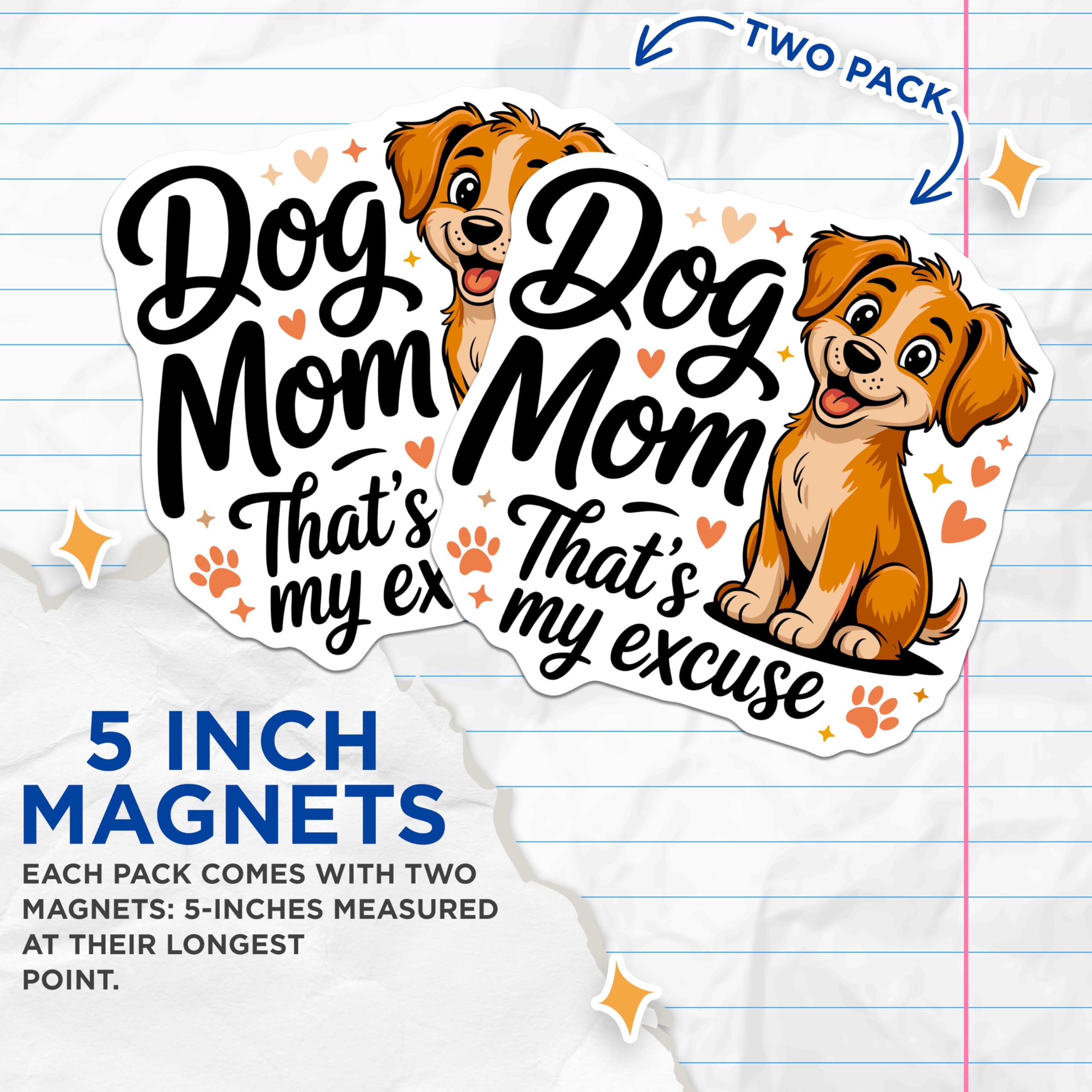 (2 Pack) Dog Mom Magnets - Adorable Puppy Refrigerator Decor - Humorous Pet Lover Appliance Accent - 5 Inches On Longest Side - Thick Durable Magnet - Made in USA - MAG23744