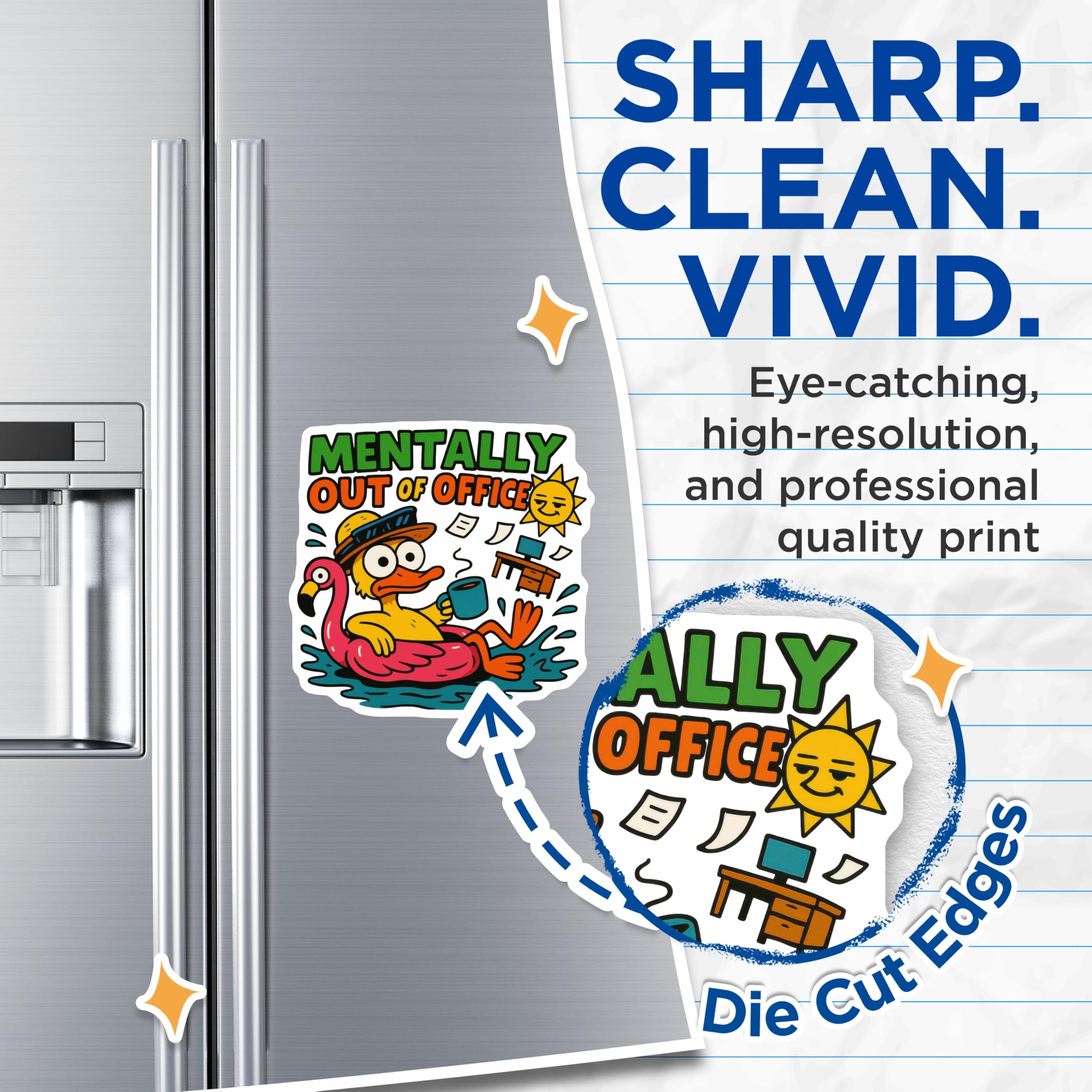 (2 Pack) Mentally Out of Office Magnets - Funny Duck Vacation Mode - Work Humor Refrigerator Decor - Chill Summer Vibes - 5 Inches On Longest Side - Thick Durable Magnet - Made in USA - MAG22854