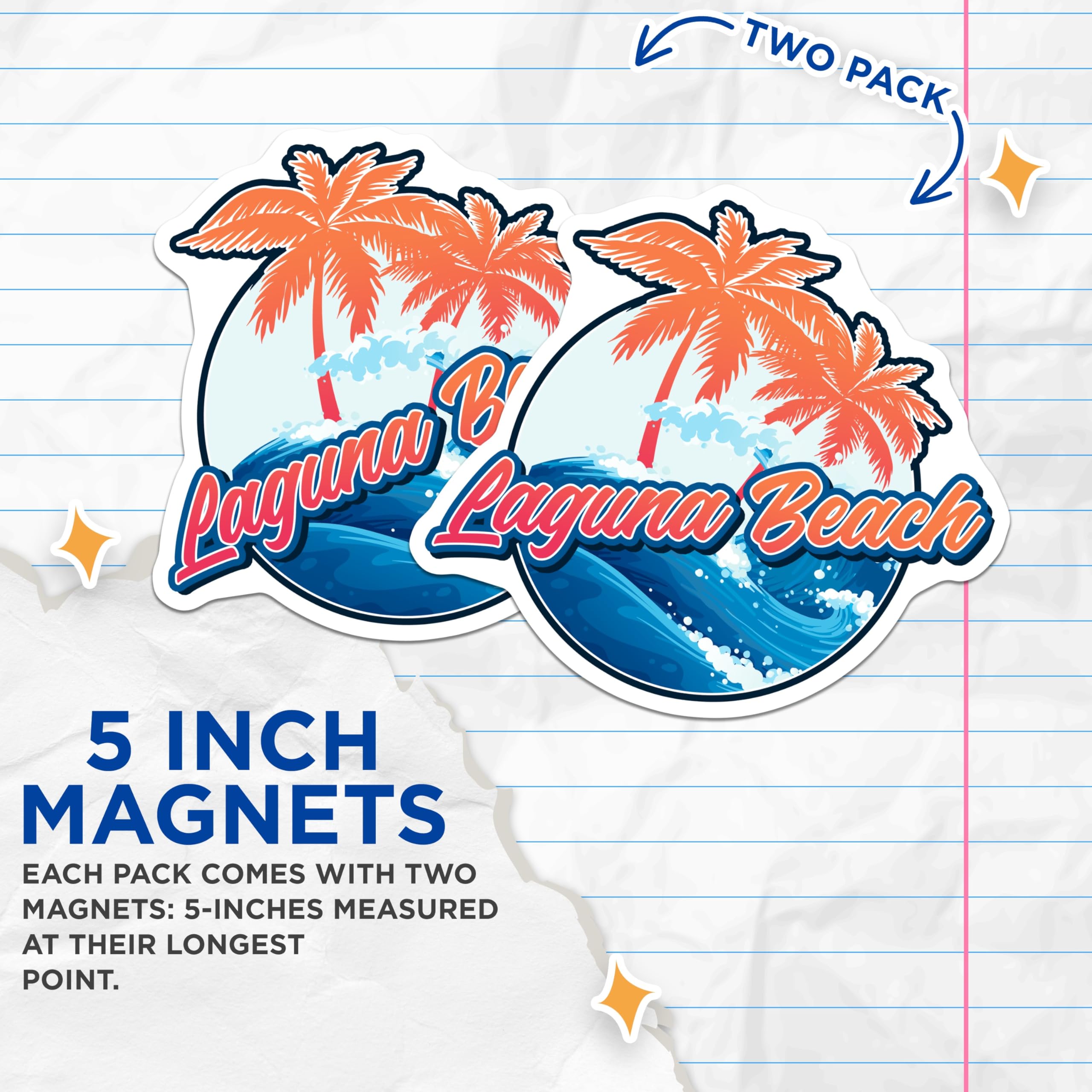 (2 Pack) Laguna Beach Magnets - Tropical Palm Tree Scene - Souvenir Fridge Magnets - 5" On Longest Side - Premium Magnet - for Cars, Refrigerators, Toolboxes, Lockers - Made in USA - MAG18220