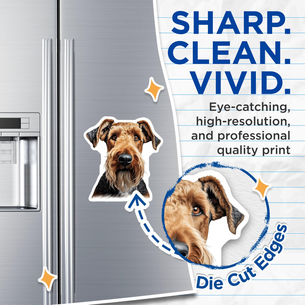 (2 Pack) Airedale Terrier Magnets - Dog Breed Art - Pet Lover Decor - Airedale Dog Mom Dad - Canine Enthusiast Refrigerator - 5 Inches On Longest Side - Thick Durable Magnet - Made in USA - MAG25856