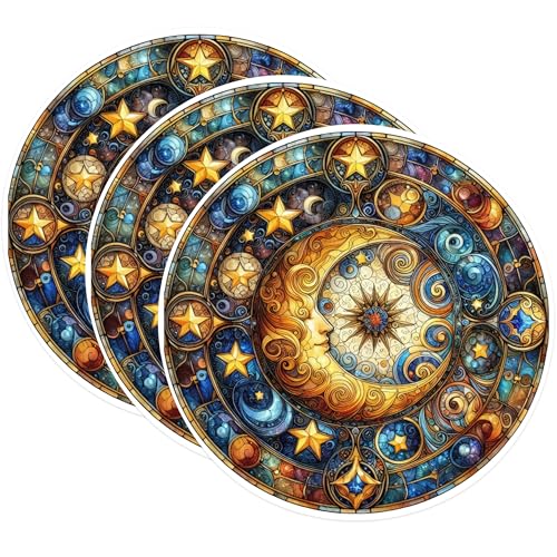 (3 Pack) Moon and Stars Decals - Celestial Sticker Art - Magical Night Sky Decals - 3 Inches On Longest Side - Easy Peel & Apply - Made in USA - 3MCS1002