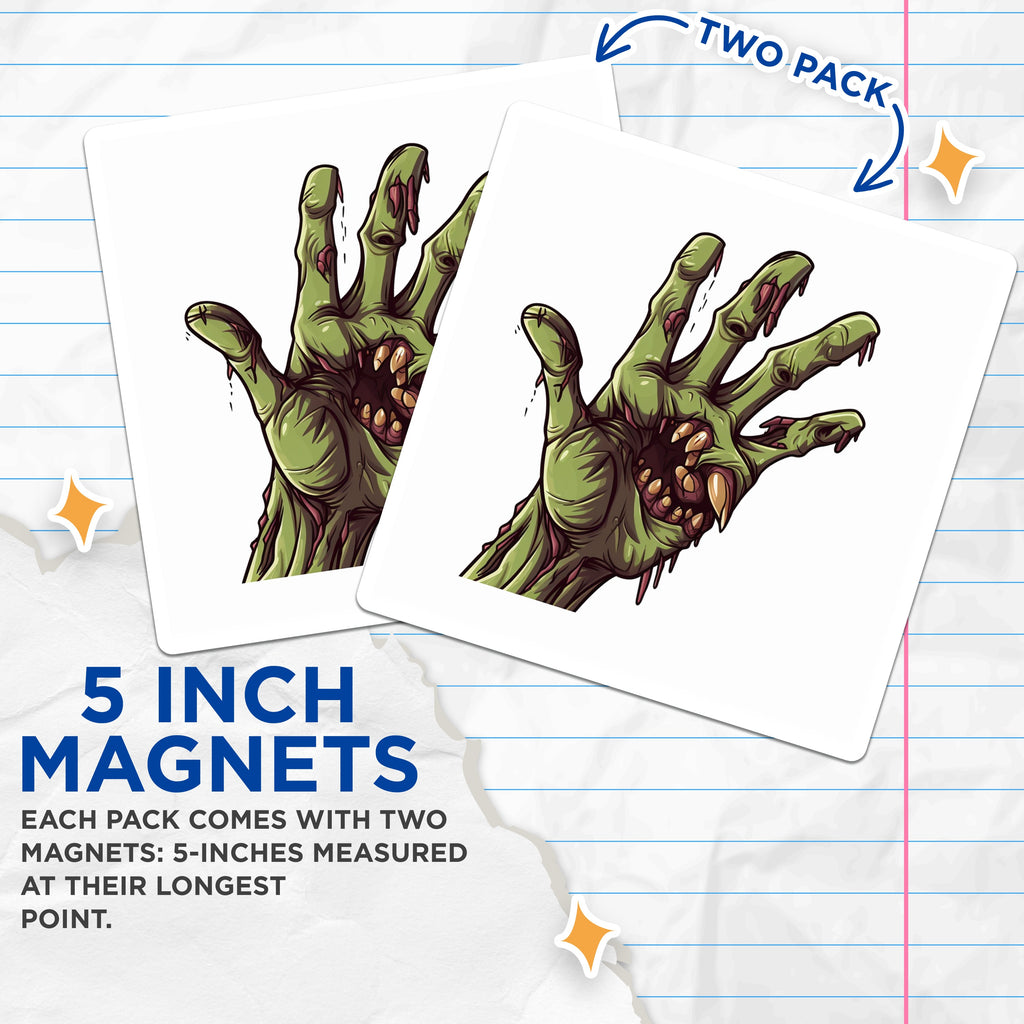 (2 Pack) Zombie Hand Mouth Magnets - Horror Art Refrigerator Decor - Halloween Spooky Locker Accessory - 5 Inches On Longest Side - Thick Durable Magnet - Made in USA - MAG37382