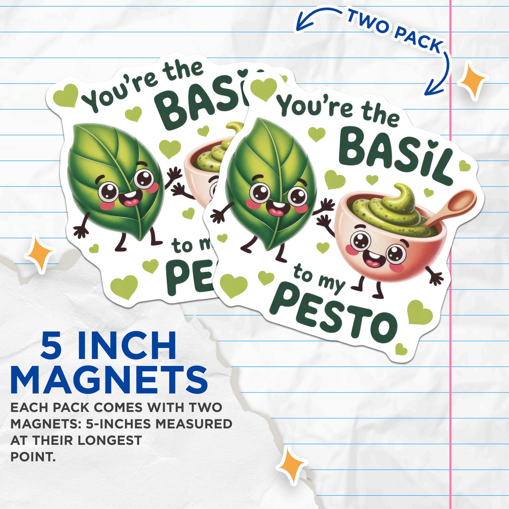 (2 Pack) Basil Pesto Magnets - Funny Food Pun - Couple Kitchen Decor - Friendship Humor - Italian Cuisine Lover - 5 Inches On Longest Side - Thick Durable Magnet - Made in USA - MAG36490