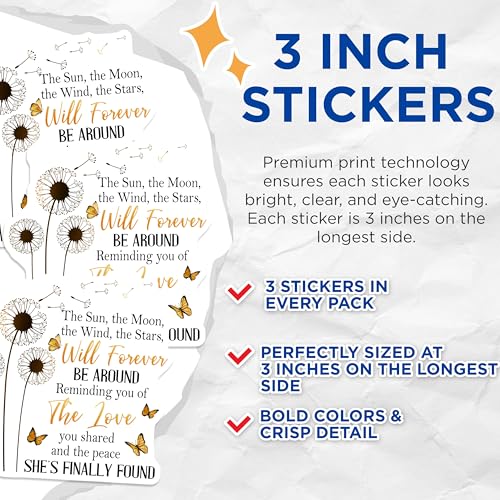 (3 Pack) Butterfly Dandelion Decals - Memorial Quote Decal - Inspirational Laptop Decal - 3 Inches On Longest Side - Easy Peel & Apply - Made in USA - 3MCS4907