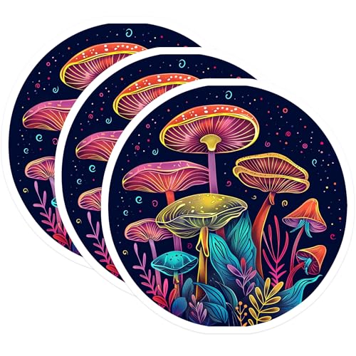 (3 Pack) Mushroom Decals - Fungi Art Stickers - Laptop Decals- 3 Inches On Longest Side - Easy Peel & Apply - Made in USA - 3MCS5590