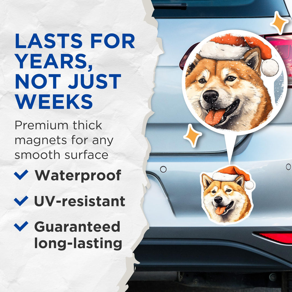 (2 Pack) Shiba Inu Christmas Magnets - Santa Hat Dog Magnets - Holiday Pet Decor - Cute Animal Fridge Magnets - 5 Inches On Longest Side - Thick Durable Magnet - Made in USA - MAG30545