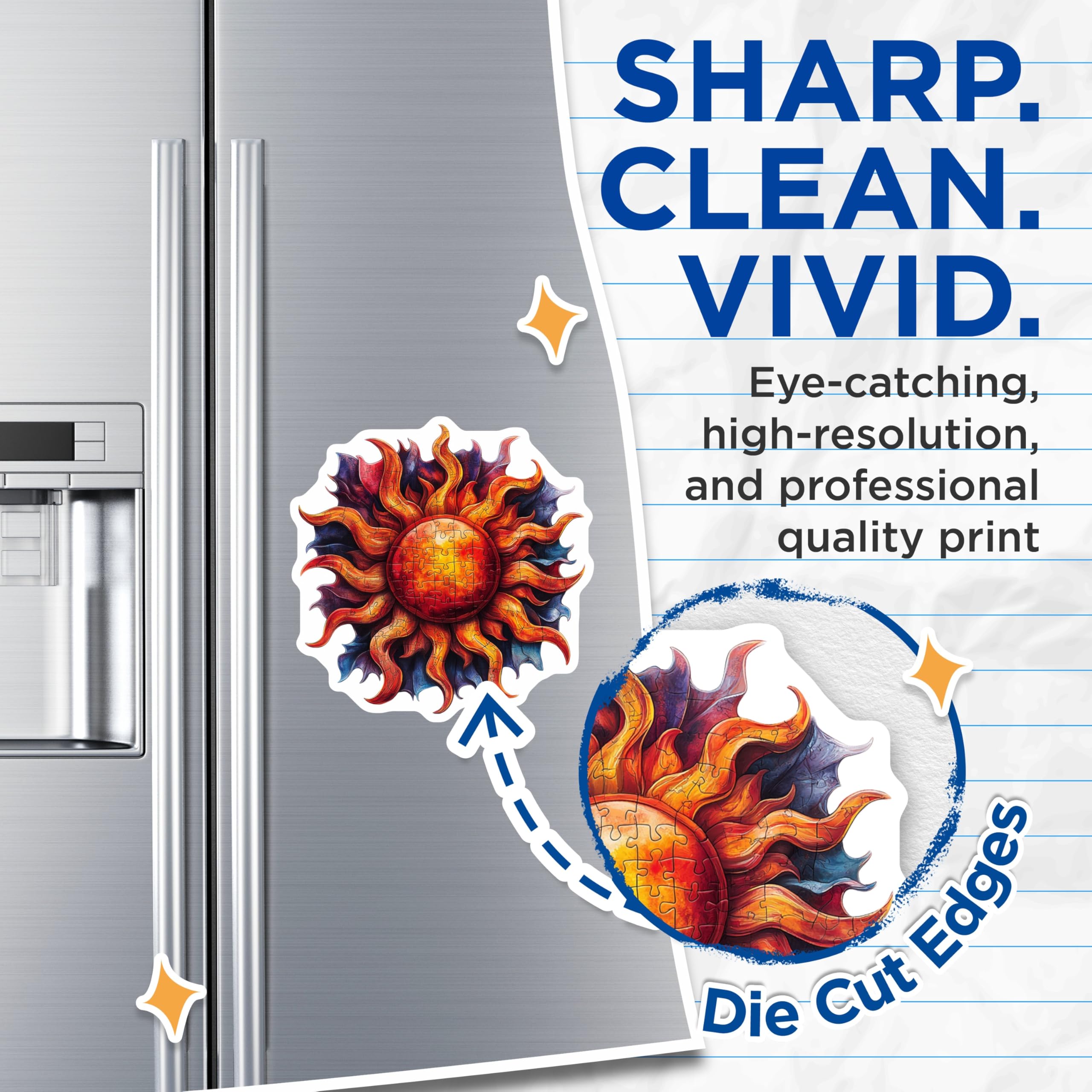 (2 Pack) Mystical Sun Magnets - Artistic Puzzle Design - Celestial Fridge Decor - 5 Inches On Longest Side - Thick Durable Magnet - Made in USA - MAG25970