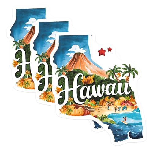 (3 Pack) Hawaii Decals - Island Vibes - Tropical Beach- 3 Inches On Longest Side - Easy Peel & Apply - Made in USA - 3MCS5062