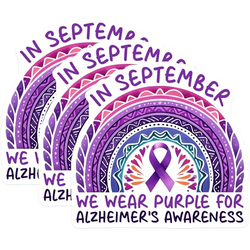 (3 Pack) Alzheimers Awareness Decals - Purple Ribbon - September Decals - 3 Inches On Longest Side - Easy Peel & Apply - Made in USA - 3MCS8555