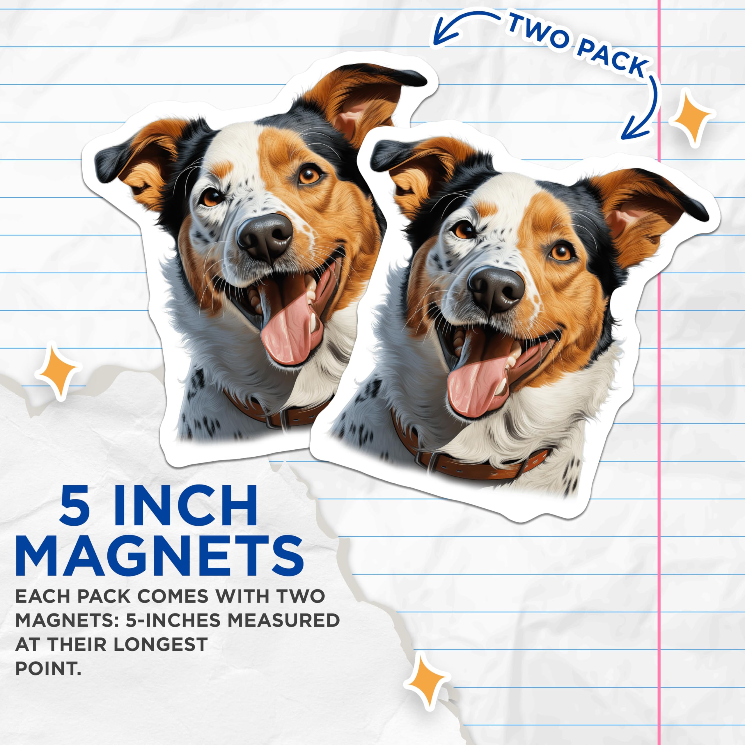 (2 Pack) Happy Dog Magnets - Smiling Puppy Decor - Dog Lover Fridge Accessory - 5 Inches On Longest Side - Thick Durable Magnet - Made in USA - MAG30555