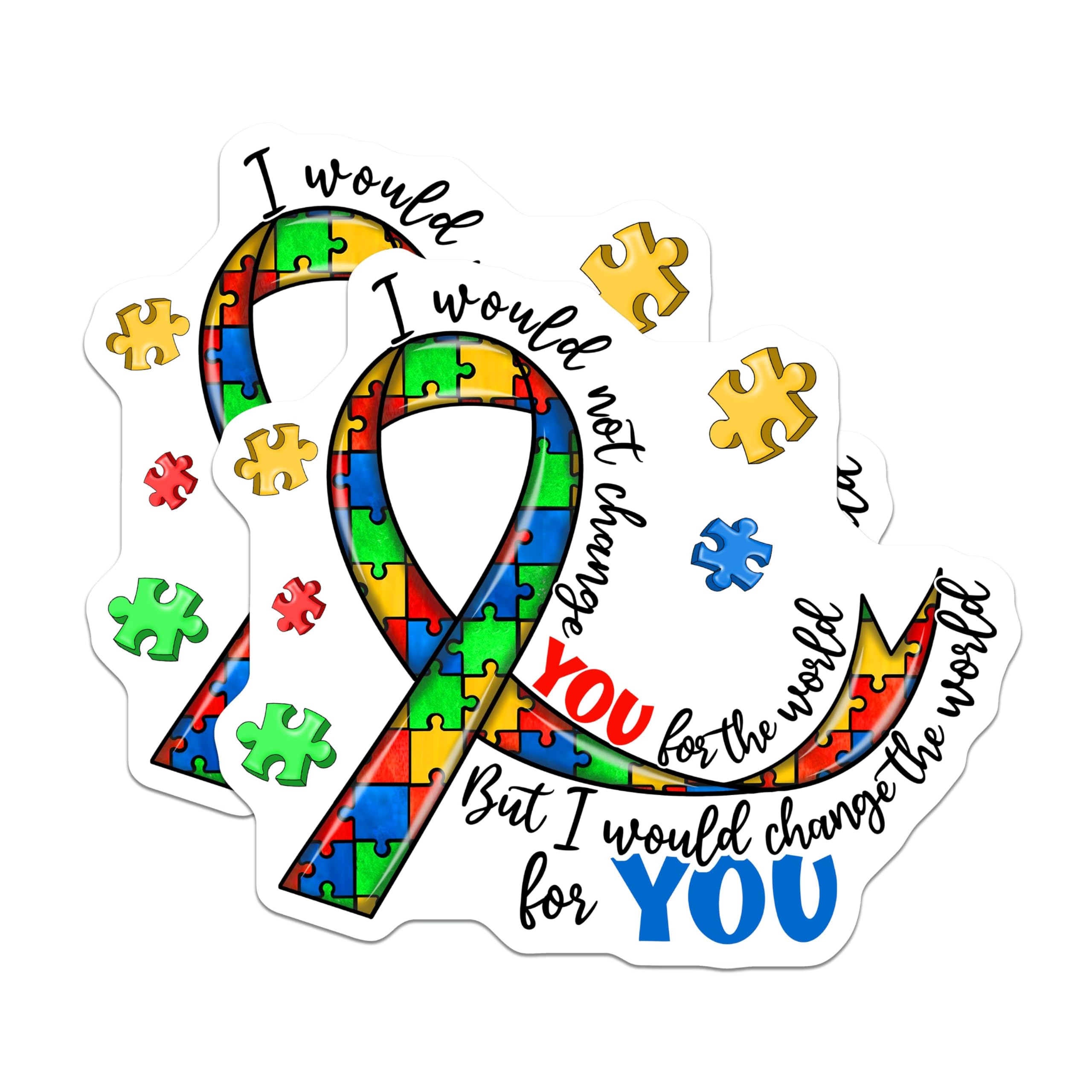 (2 Pack) Autism Awareness Stickers - Puzzle Piece Ribbon - Inspirational Quote - 5" On Longest Side - Sticks to Smooth Flat Surfaces - Made in USA - BMCS9176