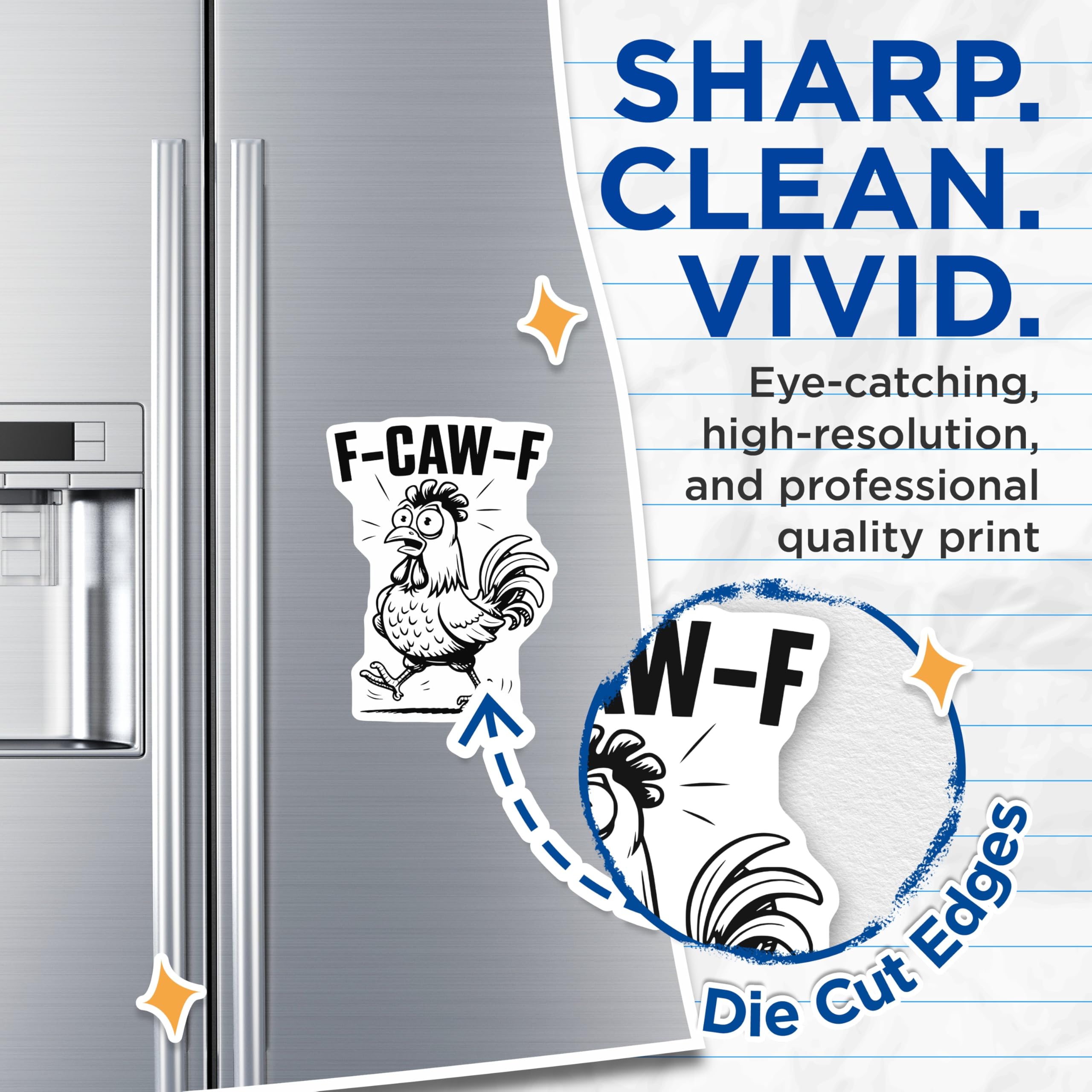 (2 Pack) F-CAW-F Chicken Magnets - Funny Chicken Meme - Quirky Fridge Magnets - 5" On Longest Side - Premium Magnet - for Cars, Refrigerators, Toolboxes, Lockers - Made in USA - MAG14582