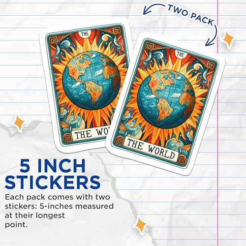 (2 Packs) The World Tarot Card Stickers - Spiritual Mystic Metaphysical Earth Decals - 5 Inches On Longest Side - Premium Vinyl Decal - Sticks to Any Smooth Flat Surface - Made in USA - BMCS2254